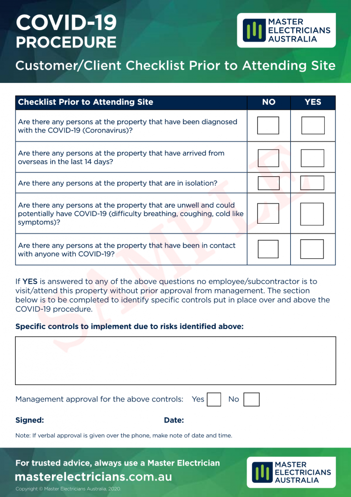 Coronavirus checklist for anyone attending a work site