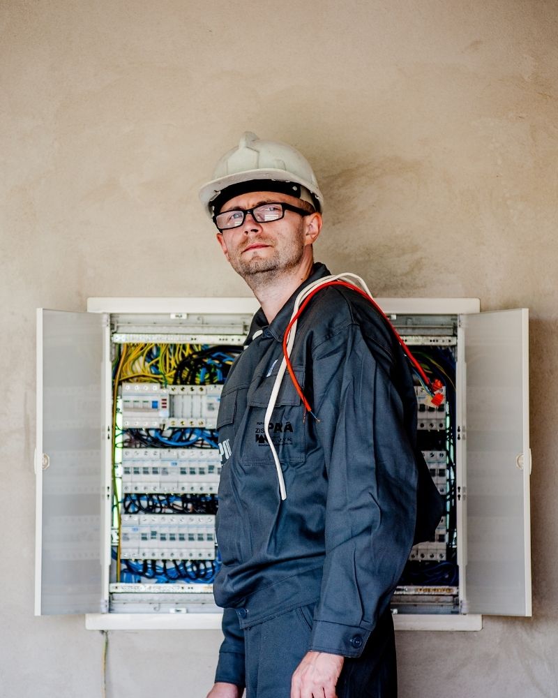 Electrician working on a switchboard